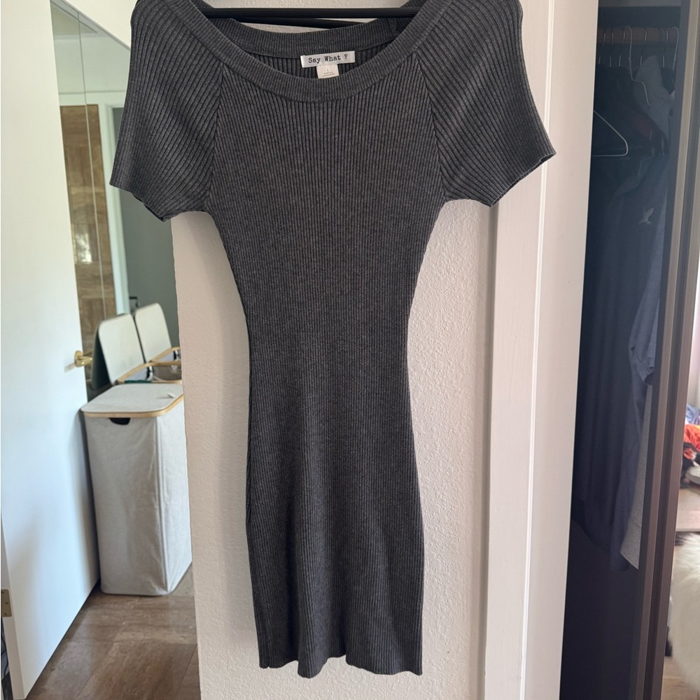 Say What? Charcoal Ribbed Knit Top